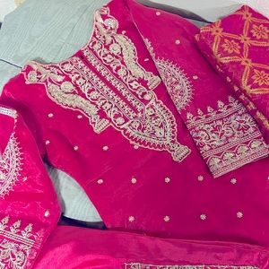 Desi wedding wear, silk, gold and silver  embroidery.
